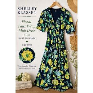 Floral Faux Wrap Midi Dress Made In Canada Feminine Cottagecore Garden Party M